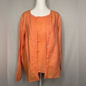 Liz Claiborne Women Tangerine Sleeveless Shirt & Jacket 100% Washable Linen